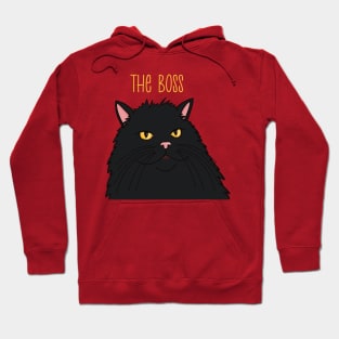 The black cat is the Boss . Dark longhaired cat queen with a serious look. Hoodie